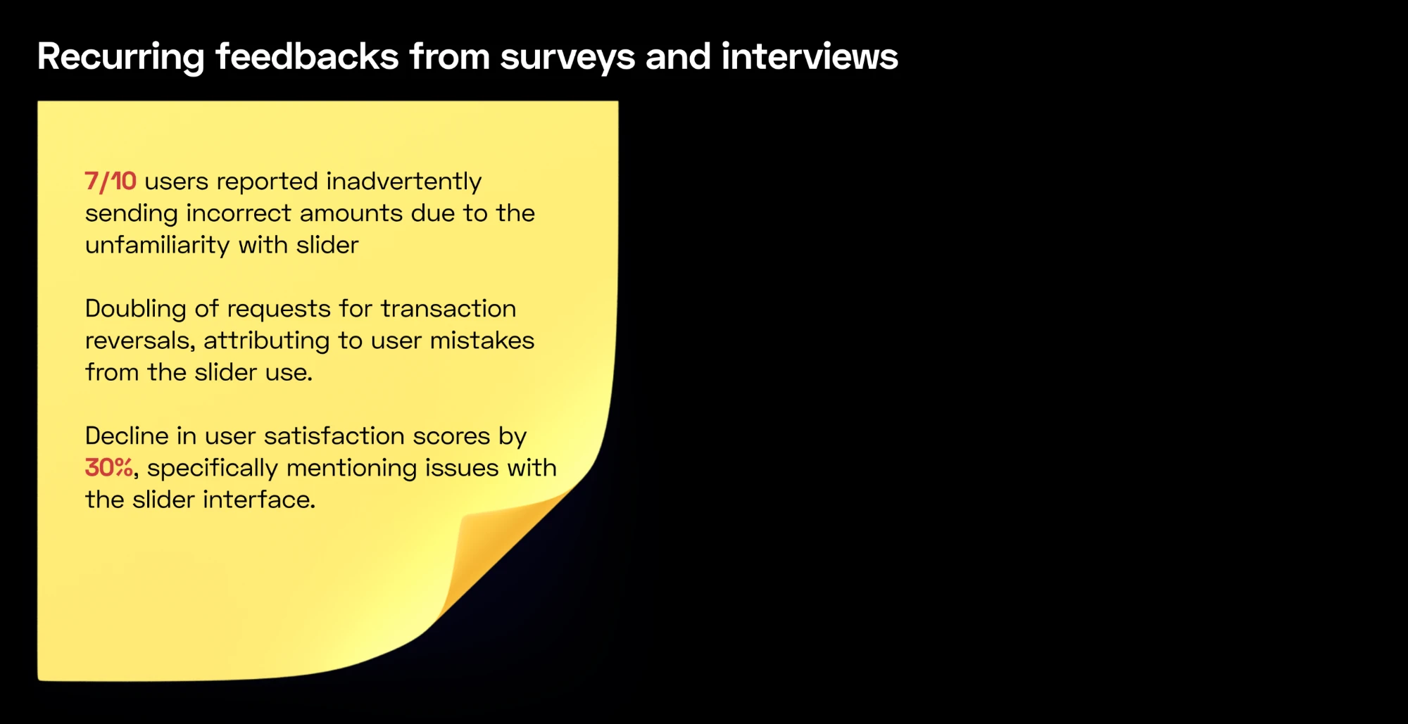Post-launch failure metrics for the slider
