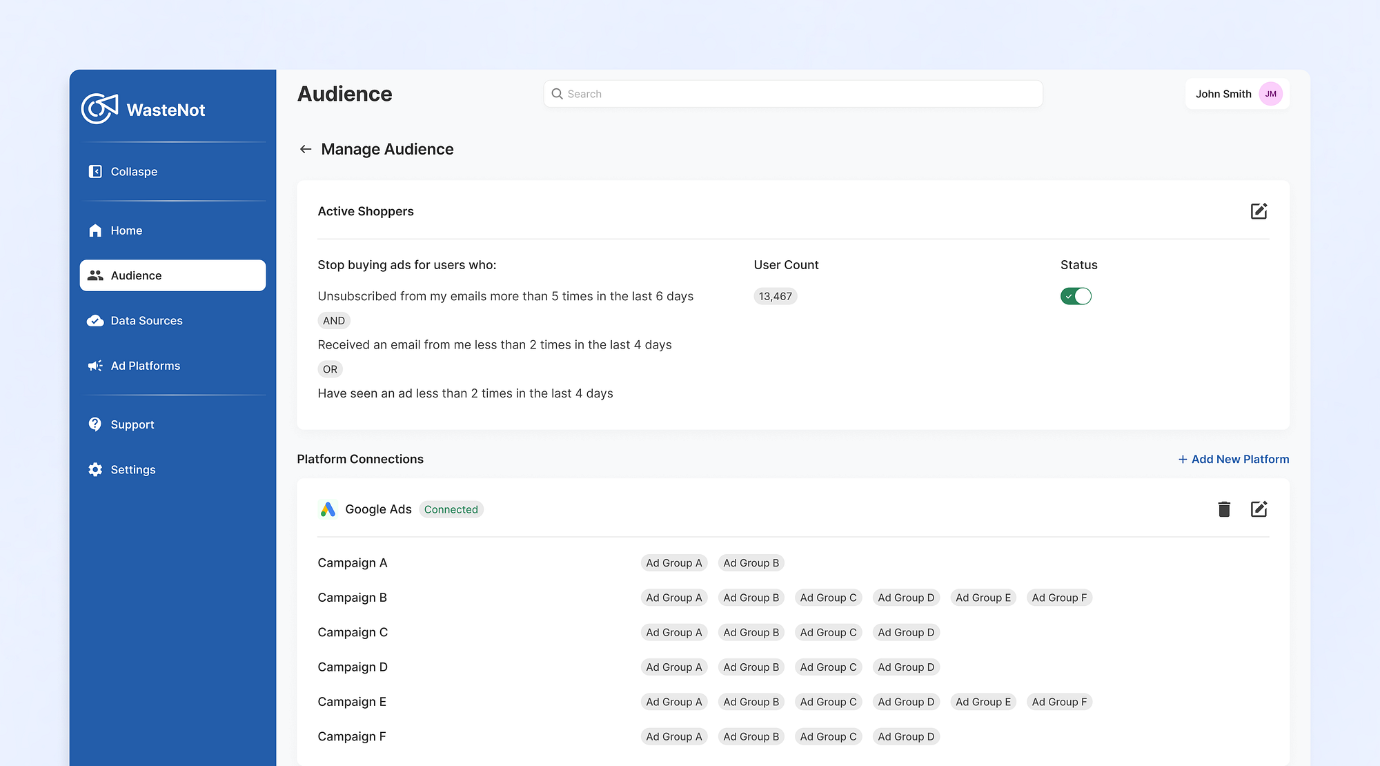 Managing audience settings and platform connections