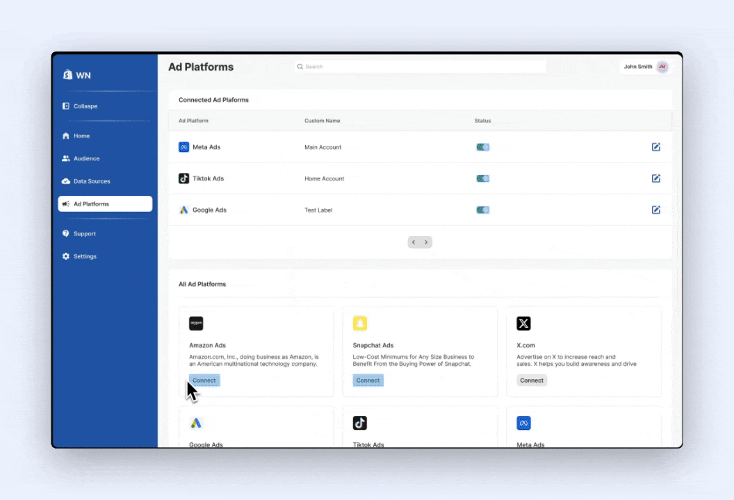 Connecting an ad stack on WasteNot