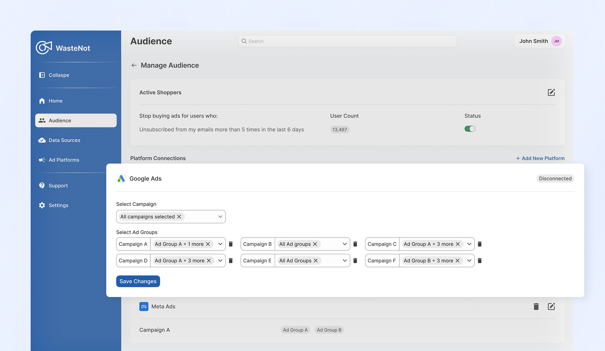 Selecting ad platforms and campaigns for suppression